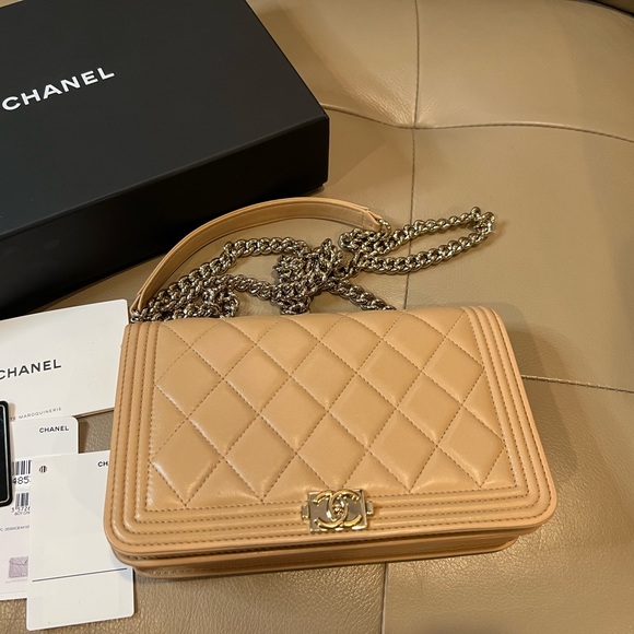 Sold x FULL SET🔸Chanel Le Boy wallet on chain beige - Picture 6 of 17